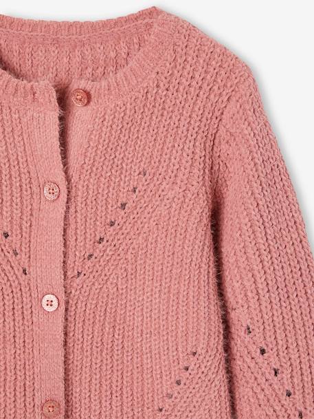 Cardigan in Openwork Chenille Knit for Girls dusky pink+green - vertbaudet enfant 
