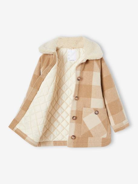Shacket-Style Coat in Chequered Wool for Girls chequered brown+chequered pink - vertbaudet enfant 