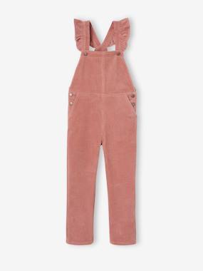 -Corduroy Dungarees with Ruffles on Straps for Girls