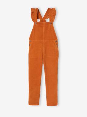 -Corduroy Dungarees with Ruffles on Straps for Girls