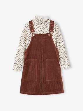 -Top + Corduroy Dungaree Dress Outfit for Girls