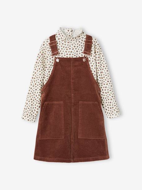 Top + Corduroy Dungaree Dress Outfit for Girls chocolate+night blue - vertbaudet enfant 