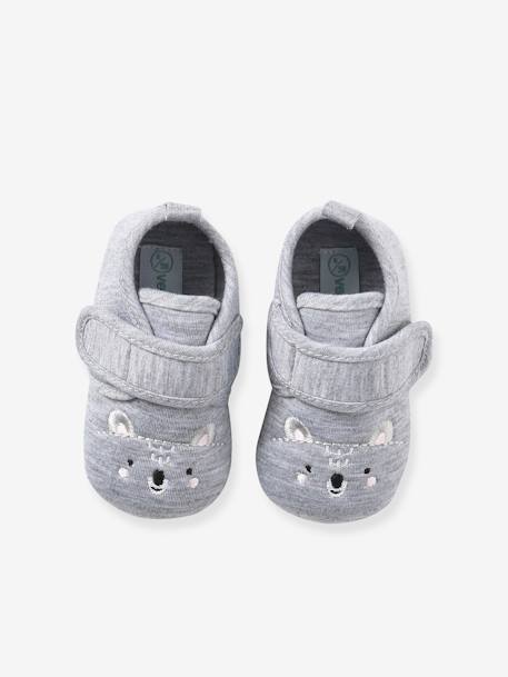 Lightweight Indoor Shoes with Hook-and-Loop Strap, for Babies marl grey - vertbaudet enfant 