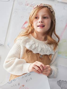 Girls-Cardigans, Jumpers & Sweatshirts-Jumpers-Fancy Jumper with Openwork Collar & Scarf for Girls