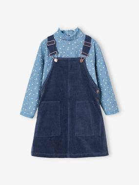 Girls-Outfits-Top + Corduroy Dungaree Dress Outfit for Girls