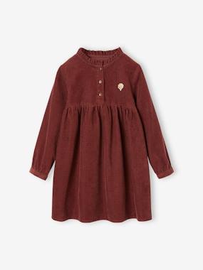-Corduroy Dress with Frilled Collar for Girls