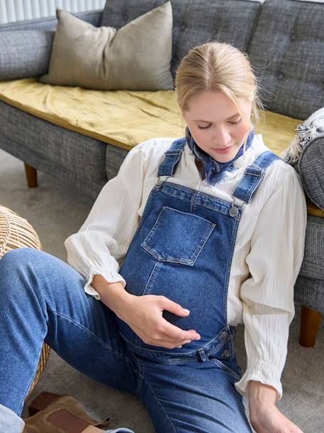 Salopette en jean coupe mom grossesse et allaitement denim brut+double stone - vertbaudet enfant 