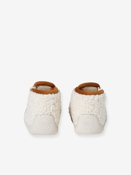 Indoor Shoes in Furry Fabric, Made in France, for Babies ecru - vertbaudet enfant 