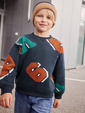 Boys-Cardigans, Jumpers & Sweatshirts-Sweatshirts & Hoodies-Sweatshirt with Round Neckline & Maxi Motifs for Boys