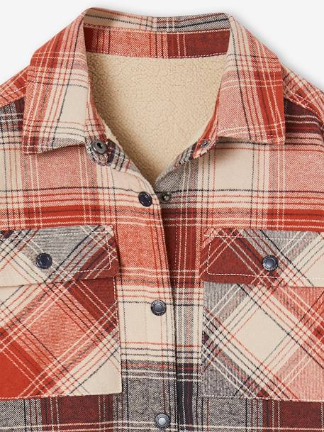 Chequered Flannel Shirt with Sherpa Lining for boys tomato red - vertbaudet enfant 