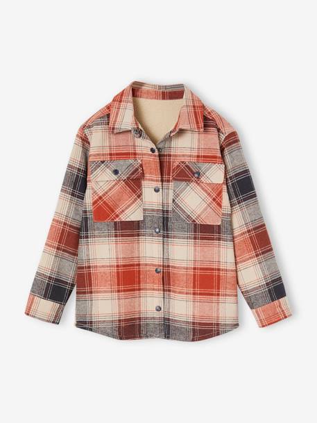 Chequered Flannel Shirt with Sherpa Lining for boys tomato red - vertbaudet enfant 