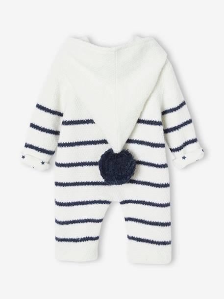 Knitted Jumpsuit for Newborn Babies, Lined White Stripes - vertbaudet enfant 