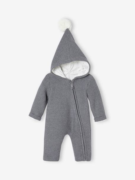 Knitted Lined Jumpsuit for Newborn Babies marl grey - vertbaudet enfant 