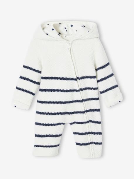 Knitted Jumpsuit for Newborn Babies, Lined White Stripes - vertbaudet enfant 