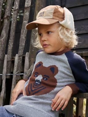 Boys-Cardigans, Jumpers & Sweatshirts-Jumpers-Jacquard Bear Jumper with Raglan Sleeves for Boys