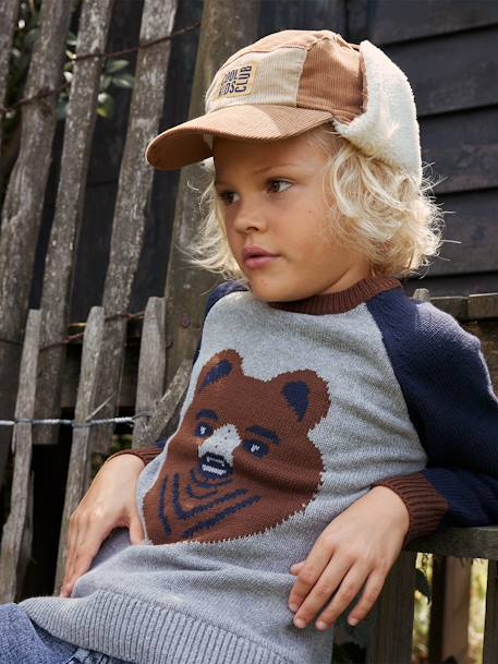 Jacquard Bear Jumper with Raglan Sleeves for Boys marl grey - vertbaudet enfant 