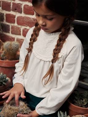 Girls-Top with Detail in Broderie Anglaise, for Girls