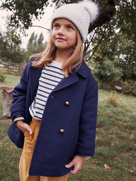 Manteau officier en drap de laine fille marine - vertbaudet enfant 