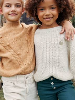 Rib Knit Jumper with Iridescent Patch, for Girls  - vertbaudet enfant