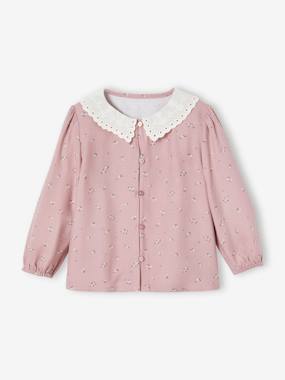 -Printed Blouse with Embroidered Collar for Babies