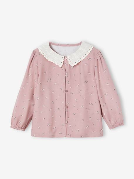 Printed Blouse with Embroidered Collar for Babies old rose - vertbaudet enfant 