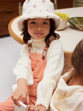 Girls-Sherpa Bucket Hat with Embroidered Flowers for Girls
