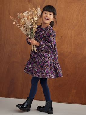 Floral Dress in Corduroy for Girls  - vertbaudet enfant