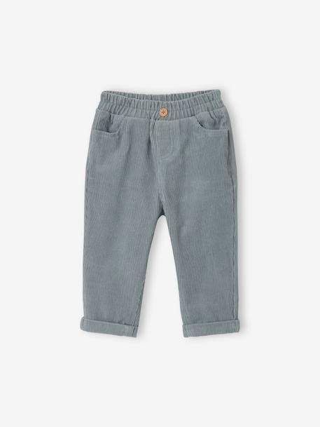 Pantalon bébé en velours côtelé bleu grisé+lichen - vertbaudet enfant 