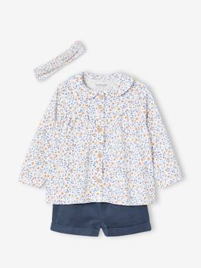 Baby-3-Piece Outfit: Top, Corduroy Shorts & Hairband