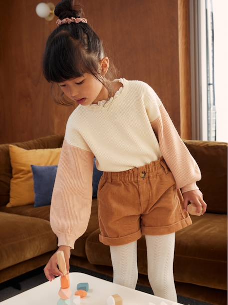 Loose-Fitting Jumper with Fancy Collar for Girls rose beige+sweet pink - vertbaudet enfant 
