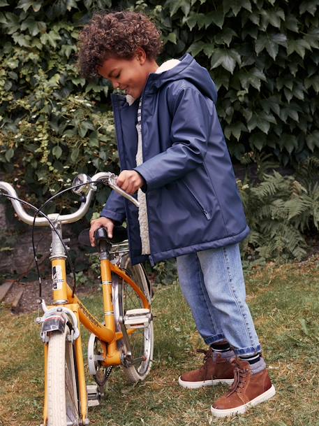 Ciré à capuche garçon doublé sherpa bleu nuit+vert sauge - vertbaudet enfant 