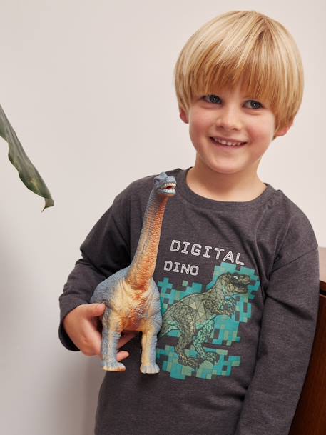 Digital Dino Top with Pixel Effect in Relief for Boys marl grey - vertbaudet enfant 