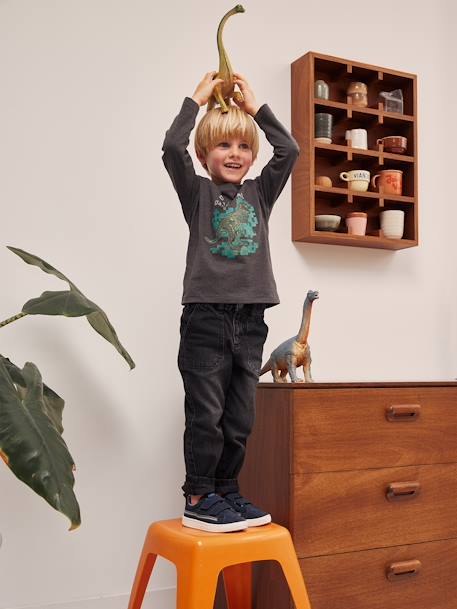 Digital Dino Top with Pixel Effect in Relief for Boys marl grey - vertbaudet enfant 