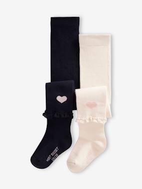 Pack of 2 Pairs of Tights with Heart & Lace, for Baby Girls  - vertbaudet enfant