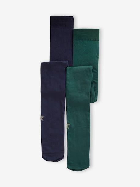 Pack of 2 Pairs of Star Tights in Polyamide for Girls green - vertbaudet enfant 