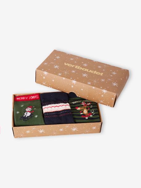 Gift Box with 3 Pairs of Christmas Socks for Boys fir green - vertbaudet enfant 