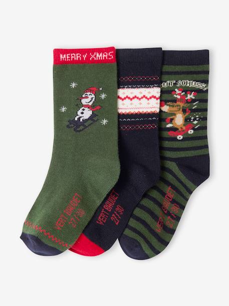 Gift Box with 3 Pairs of Christmas Socks for Boys fir green - vertbaudet enfant 