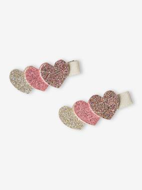 -Set of 2 Glittery Heart Hair Clips for Girls