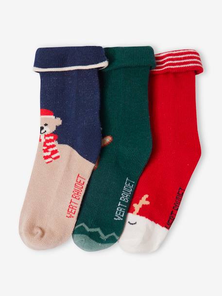 Christmas Gift Box: 3 Pairs of Socks for Baby Boys green - vertbaudet enfant 