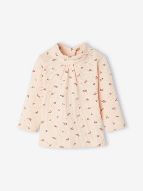 T-shirt côtelé bébé col roulé écru+rose pâle - vertbaudet enfant 