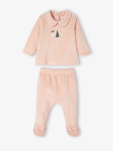 Pyjama de Noël bébé 2 pièces en velours rose poudré - vertbaudet enfant 