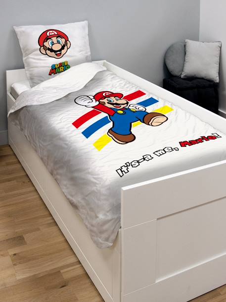 Parure housse de couette + taie d'oreiller enfant Super Mario® et Luigi blanc - vertbaudet enfant 