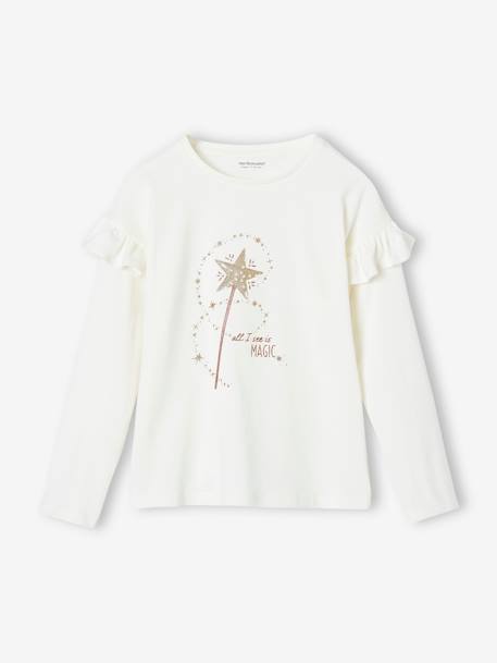 T-shirt à volants baguette magique pailletée fille écru - vertbaudet enfant 