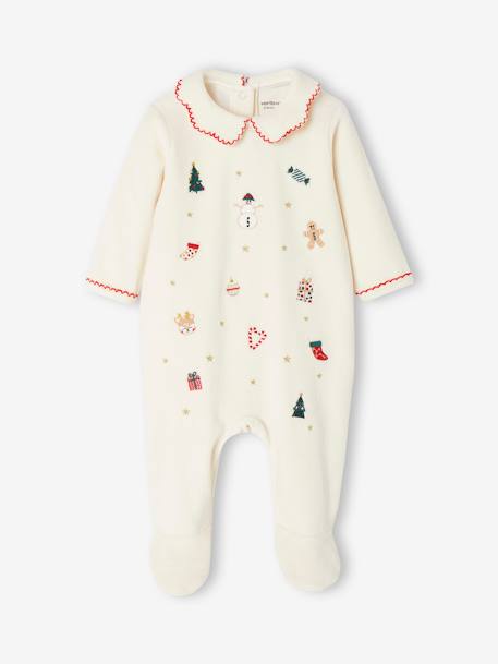Embroidered Christmas Velour Sleepsuit for Babies ecru - vertbaudet enfant 