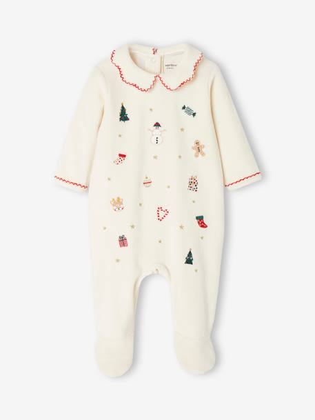 Pyjama Noël bébé fille brodé en velours écru - vertbaudet enfant 