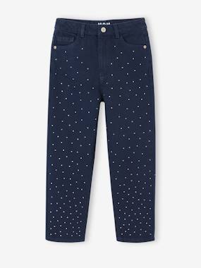 Girls-Mom Fit Trousers with Diamanté for Girls