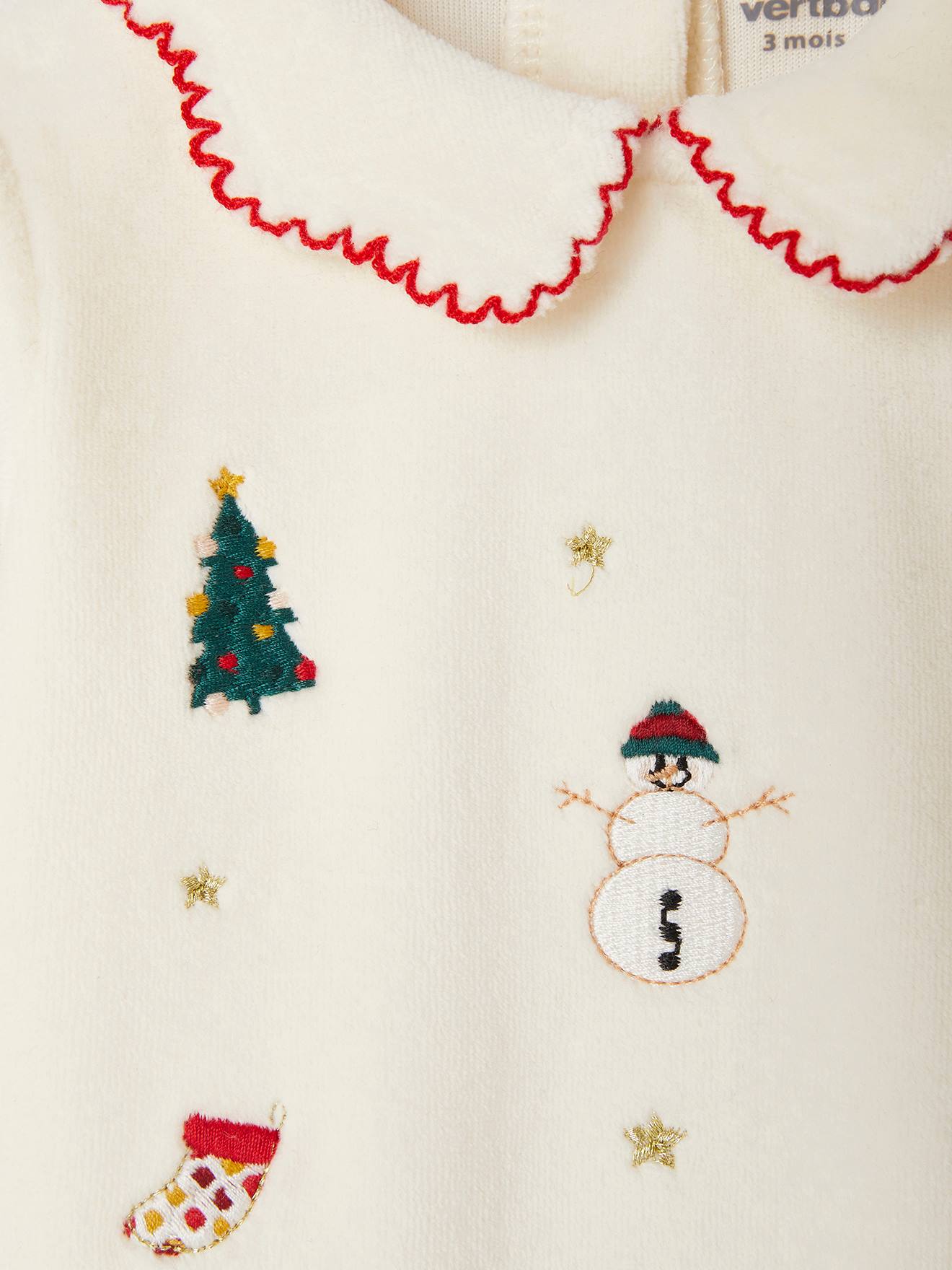 Pyjama Bébé Noël En Velours écru Brodé - Vertbaudet - Taille 12 Mois (74cm) Manches Longues - 8