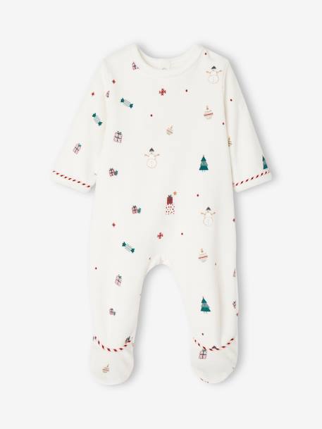 Christmas Special Gift Set: Velour Sleepsuit + Bib for Babies ecru - vertbaudet enfant 