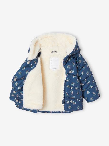 Asymmetric Jacket, Lined, for Babies Light Pink/Print+slate blue - vertbaudet enfant 