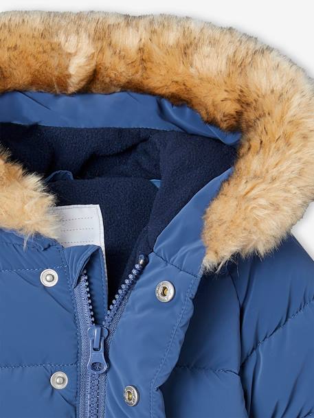 Lined Padded Jacket with Hood for Babies indigo+turmeric - vertbaudet enfant 